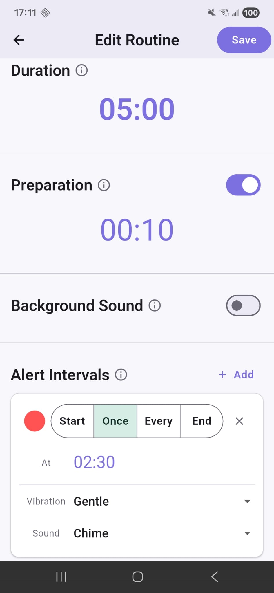 Edit routine screen